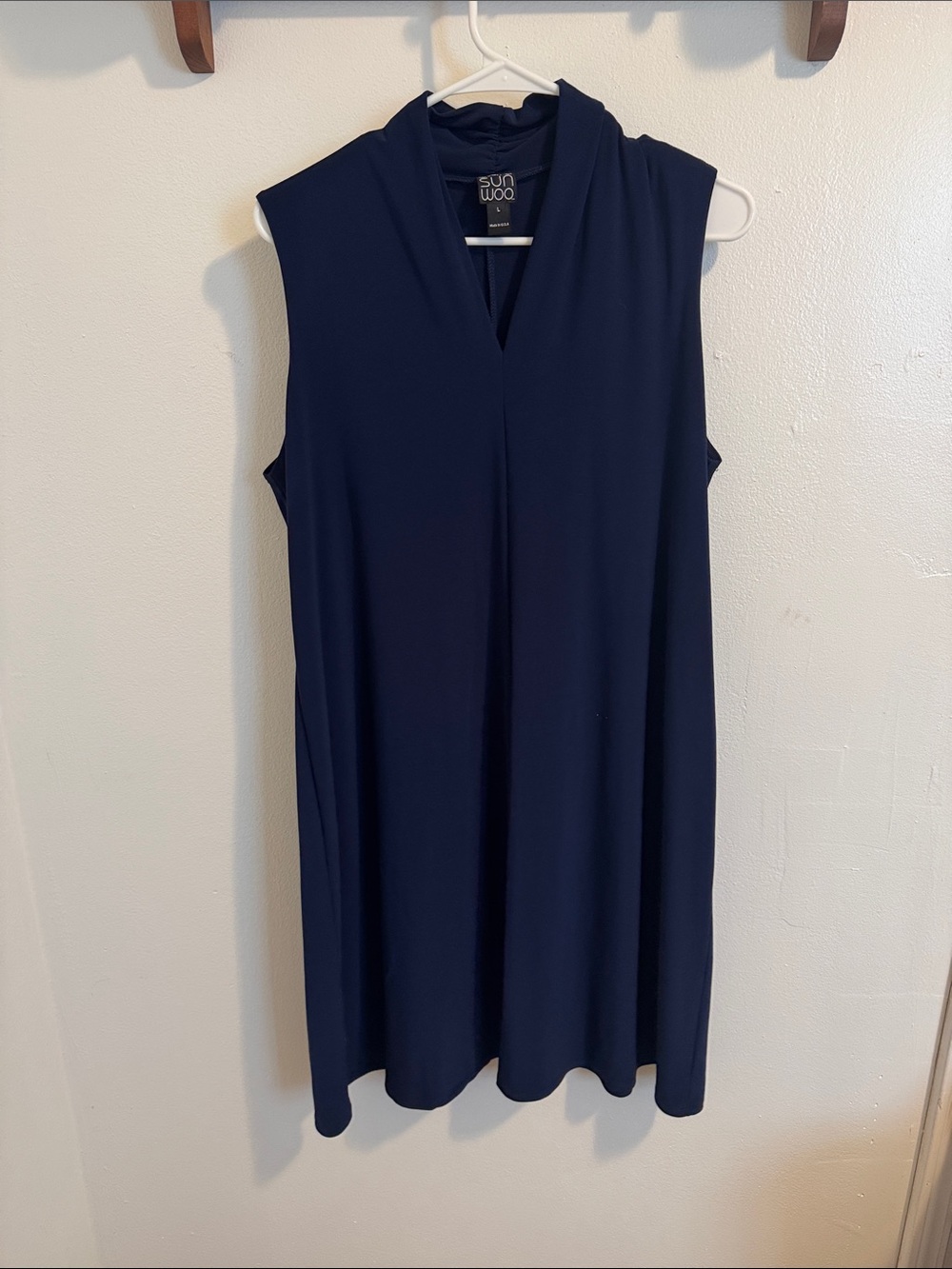 Clara Sun Woo Navy V-Neck Sleeveless Dress